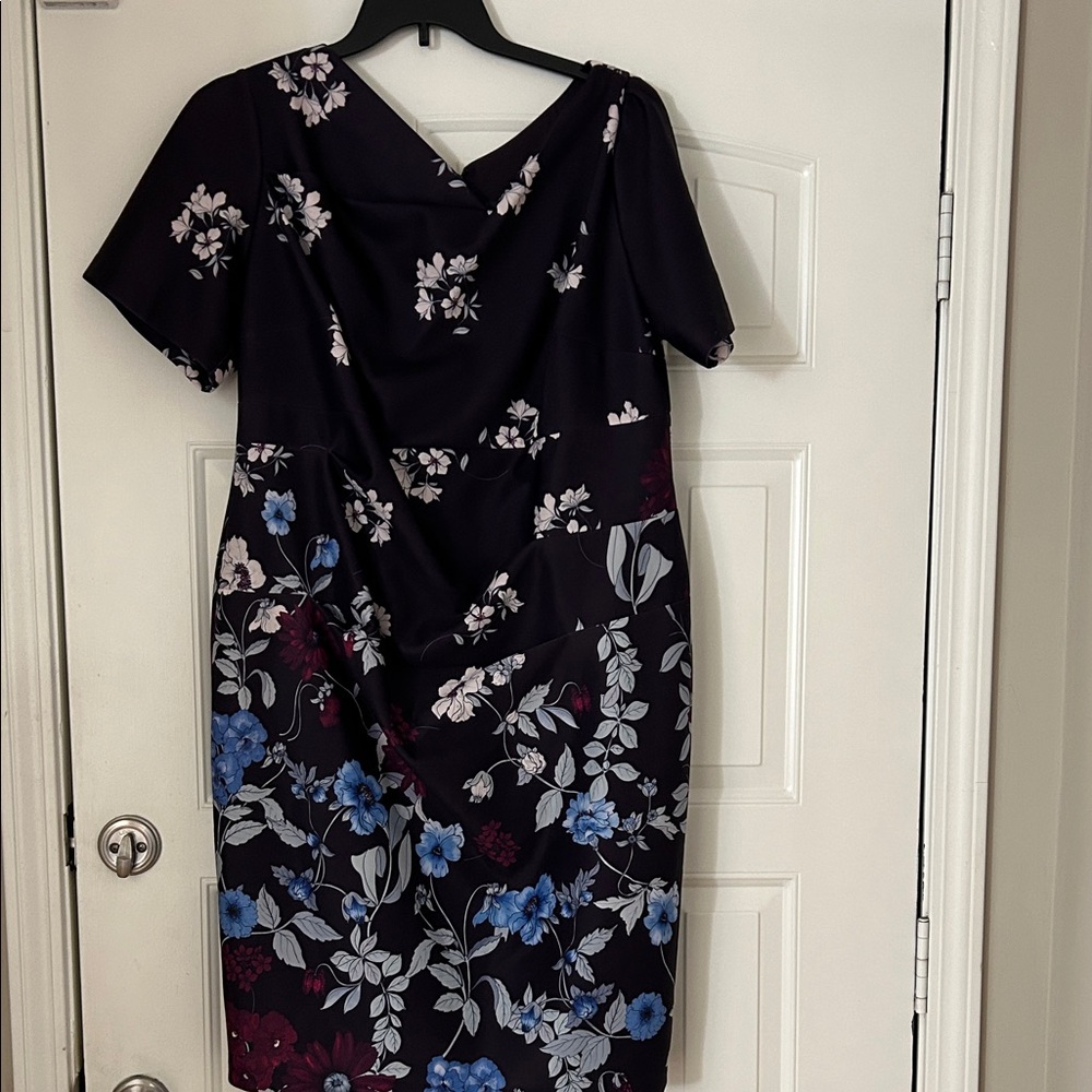 Adrianna Papell Purple Floral Midi Dress-Size 16W
